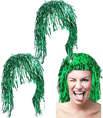 Vepoty Party Karneval Folie Lametta Perücken Cosplay Lustiger glänzender Hut Metallic Haarschmuck für Dress Up Mottoparty