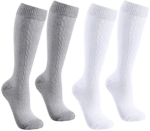 Hercicy 2 Pairs Oktoberfest Socks Long Embroidered German Bavarian Lederhosen Compression Socks High Knee Cotton Traditional Oktoberfest Outfit Costume for Men Boys, Gray and White