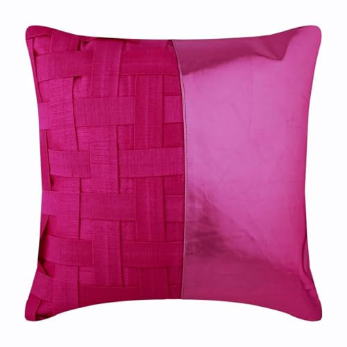 The HomeCentric Entwerfer Fuchsie Rosa kissenbezuge, Korbgeflecht Metallisches Kunstleder sofakissen, 2 Stück, 60x60 cm zierkissenbezuge, Platz Seide kissenhullenzeitgenossisch Sofa - Fuchsia N Half