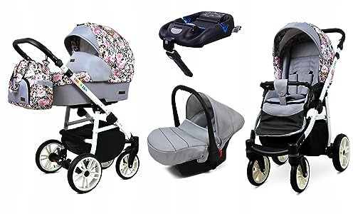 BabyLux® Kinderwagen Set 4 in 1 - Color Lux - incl. Babywanne, Buggy Sportsitz, Auto-Babyschale, ISOFIX-Basisstation - Autositz - Kinderwagenset - Kombikinderwagen mit Wickeltasche usw.