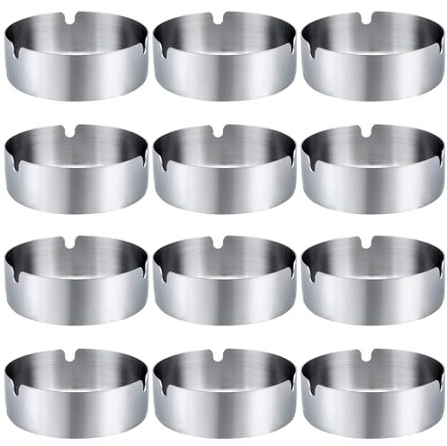 Edelstahl Aschenbecher, 12 Stück Runden Edelstahl Aschenbechern, 8cm Tischplatte Aschenbecher, Moderne Tischplatte Aschenbecher, für den Außen- und Heimgebrauch