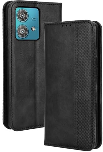 HAOYE Leather Folio Funda para Motorla Moto Edge 40 Neo, PU + TPU Flip Carcasa de Cuero Libro Protector con Magnético y Ranuras para Tarjetas y Plegable de Soporte, Negro