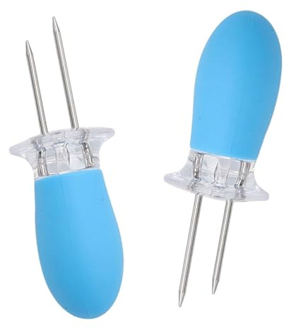 rockible 2 Uds Brochetas COB Soporte de Maíz en Mazorca, Tenedores de Fruta, Brochetas de Maíz de Acero Inoxidable para Fruta, Maíz Dulce, Barbacoa, Camping, Azul, Individual