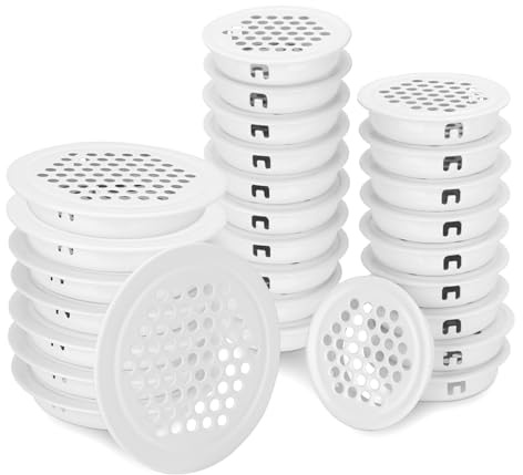 Furuising 28 Piezas Rejilla de Ventilación Redondo, 35mm e 53mm Rejillas de Ventilacion Redondas de Acero Inoxidable, Blanco Rejilla Ventilacion para Ventilación de Cocina Baño Armario