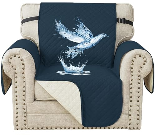 YSTELLAA 100% Wasserdicht Sesselhusse 1 Sitzer, Couch Bezug Rutschfes, Waschbar Couchüberzug, Sofabezug Mit Armlehnen, Universal Sofa Covers Für Katze Hund, Mit Gummiband, Berlin Blau | Universeller Sofabezug, flüssigkeitsabweisend, rutschfest, dick, Schutz vor Kratzern