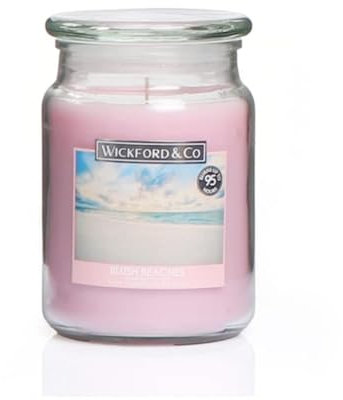 Allglazz Luxury Scented Blush Beaches Large Glass Jar Candle by Wickford & Co – 18oz, 95-Hour Burn Time, Ideal for Any Space & Special Occasions, bb123