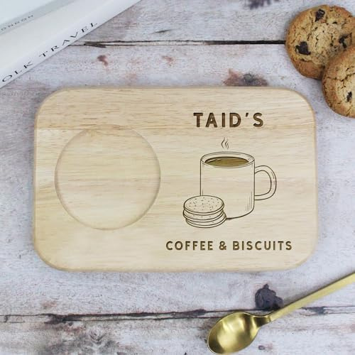 eBuyGB Engraved Taid's Serving Board For Coffee & Biscuits - Wood Treat Board, Gifts for Grandpa, Papa, Taid - Gifts for Grandad, Brown