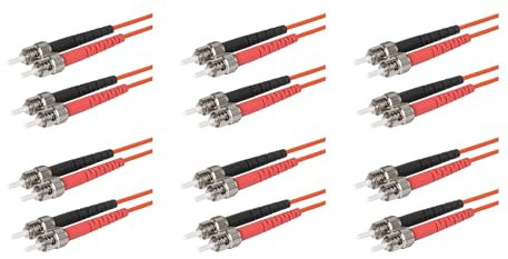 SpeedyFiberTX Câble de Raccordement Fibre Optique ST vers ST, Connecteurs Rouges et Noirs, Jarretière Corning InfiniCor Multimode OM1 62,5/125um, Gaine Duplex LSZH Orange - Lot de 6 x 1m