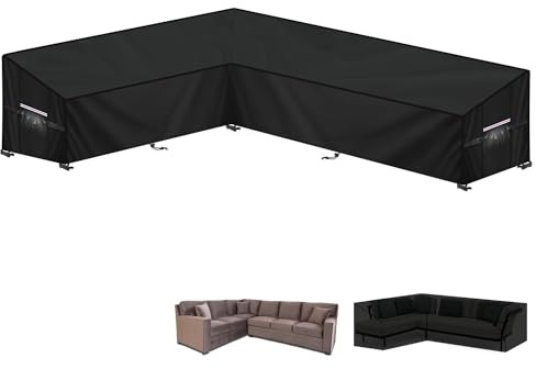LAMUNI Gartenmöbel Abdeckung Loungemöbel l Form Lounge Sofa Schutzhülle für Gartenlounge Abdeckung L-Form Ecksofa Abdeckplane Wasserdicht Loungemöbel Abdeckhaube für Gartensofa, 190x280x90x80/60cm | 420D Oxford Rattan Ecksofabezug L-Form Garten Ecksofabezug Outdoor Ecksofabezug 190x280x90x80/60cm