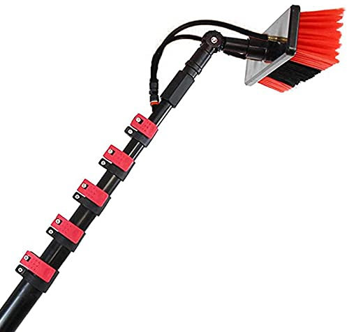 Water Fed Pole Kit, Outdoor Window Glass Cleaner Photovoltaic Solar Panel Cleaning System Washing Solution Scrubber Brush-12FT
