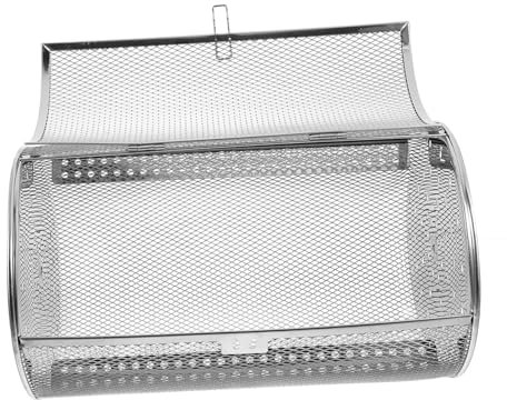 OFFSCH Cesta Giratoria De Acero Inoxidable Para Horno y Parrilla, Diseño 180x300 Mm, Asador De Cocina Para Tostar Frutos Secos, Compatible Freidora De Aire y Barbacoa, Cesta Para Asador Apertura Fácil