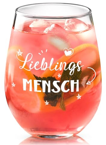 Joymaking Copa de vino con texto en alemán Lieblingsmensch, Weinglas Geschenk Frauen Männer, Geschenkidee für Liebingsmensch, Freundin Kollegin Lieblingsmensch Partner Geschenk für Geburtstag