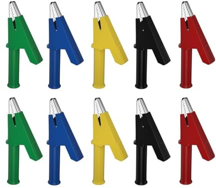 Aofan 10pcs Insulated Safety Alligator Clips Test Leads - 380V 20A 4mm Banana Jack, 5 Colors, 10mm Jaw Opening for Multimeter Electrical Testing