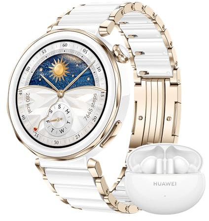 HUAWEI WATCH GT 5 Pro 42 mm Smartwatch, Sharp-Edged Design, Pro-level Sports Watch, Health Tracking, ECG monitoring, up to 7 Days Battery Life, GPS, Bluetooth call+FreeBuds 5i, White Ceramic