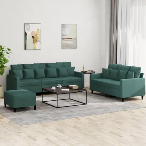 Homgoday 3-TLG. Sofagarnitur mit Kissen Wohnzimmersofa Loungesofa Sofa Couch Couchgarnitur Gästesofa Moderner Doppelsofa Sitzmöbel für Wohnzimmer Schlafzimmer Büro Dunkelgrün Samt