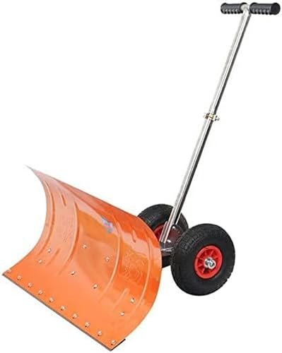Pala da neve con ruote Pala da neve in metallo con pala da neve con vomere multi-angolo, lama grande e manico regolabile in altezza per vialetto d'ingresso o marciapiede per la rimozione della neve