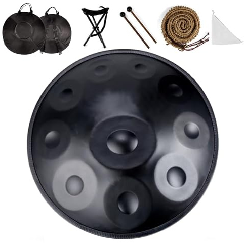Handpan 432HZ/440HZ - Tamburo handpan in acciaio 10 note 58cm per adulti Meditazione Personale, Tamburo in Acciaio, Tamburo Per Handpan(Nero,432Hz)