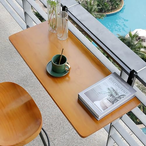 XRRJFYH Klapptisch Balkon für Geländer Balkontisch Wetterfest Balkon Tisch Klappbar Balkonhängetisch Ausziehbar, 4 Einstellbare Höhe(Black,60cm/24in)