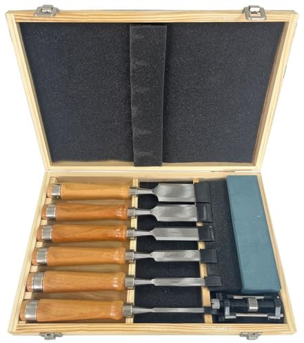 Wood Chisel Set 6 Pieces Woodworking Chisels 6mm to 38mm Firmer Chisel Set Woodworking Hand Tools Mortise Chisel Set Sharpening Stone and Storage Case(6pcs Set)