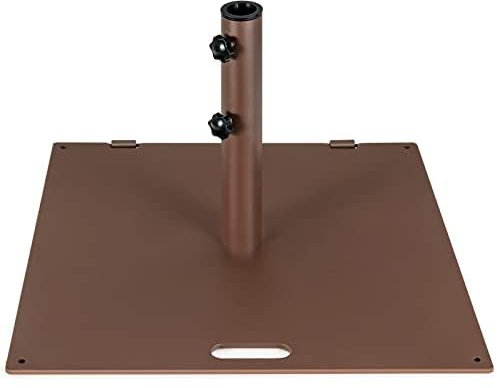 RELAX4LIFE Pied de Parasol Lourd en Métal 22,5 KG pour Poteaux φ41-49 MM, Pied Parasol roulettes avec 2 Boutons de Serrage & Poignée de Transport, 60x60 CM pour Terrasse Jardin Patio (Marron)