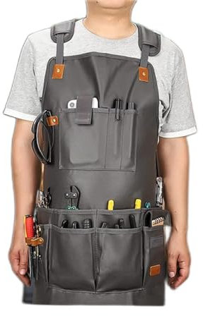 KRXSOBNV, Werkzeugschürze, Gartenarbeit, Arbeitskleidung, Werkzeugschürze, lang, mit Mehreren Taschen, Schürze for Männer und Frauen,Arbeit Schürze(Grijs)