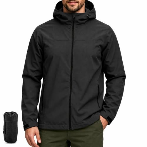 PYALT Veste de pluie pour homme Imperméable Vestes d'extérieur pour homme Veste légère de loisirs Respirante Vélo Veste de pluie avec capuche Black L