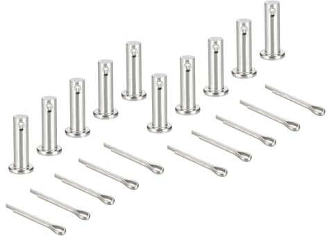 sourcing map 10Pcs M6x20mm Clevis Pins, 304 Stainless Steel Single Hole Flat Head Hitch Fastener Lock Systems with Cotter Pins for Furniture Installation Trailer Lawn Mower, Silver
