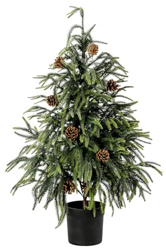 3Ft Norfolk Pine Tree Real Touch Artificial Realistic Christmas Tree in Decorative Planter for Front Porch Farmhouse Offices Home Graden Indoor Outdoor Decor (Green with Pinecones)