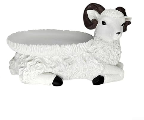 HpLive Sculpture d'agneau faite à la main - Distributeur de nourriture pour oiseaux - Décoration de jardin - Plateau pour l'extérieur - Plateau à moutons