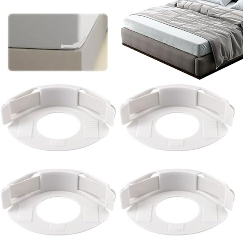 VelvetGlow Bettlakenspanner, Bettlaken Halter und Eckschlösser für sicheres Bettwaren, Bettaccessoires für König/Königin – Lakenorganizer & Bettklammern (Blanc)