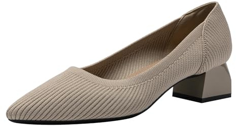 SWDZM Damskor, eleganta med klack, stickade pumps, spets, elegant blockklack, bekväma, Tw aprikos, 41 EU