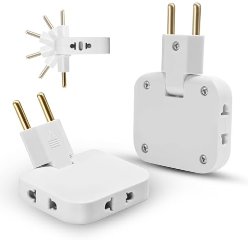 2 enchufes planos para ahorrar espacio, 3 en 1, enchufe múltiple para ahorrar espacio, EU con rotación de 180°, adaptador de enchufe europeo, convertidor de potencia EU Travel Socket, 110-250 V
