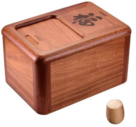 Rice Storage Box - Wood Food Dispenser with Lid, Large-Capacity Sealed Container for Household Use, Ideal for Flour and Rice, Chinese Style