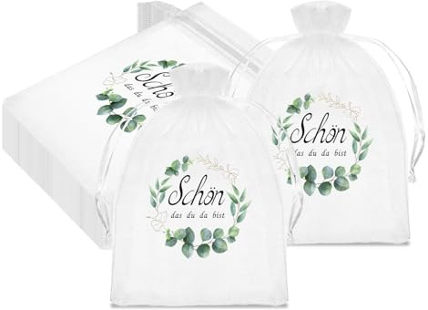 Pack of 30 Schön dass du da bist Geschenktüte Hochzeit Organzabeutel als Gastgeschenke für die Hochzeit Schokoladenkekse als Geschenktüte zur Taufe, zur Konfirmation oder zum Geburtstag