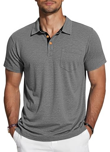 TARAINYA Poloshirt Herren Baumwolle Kurzarm Sommer Dunkelgrau XL