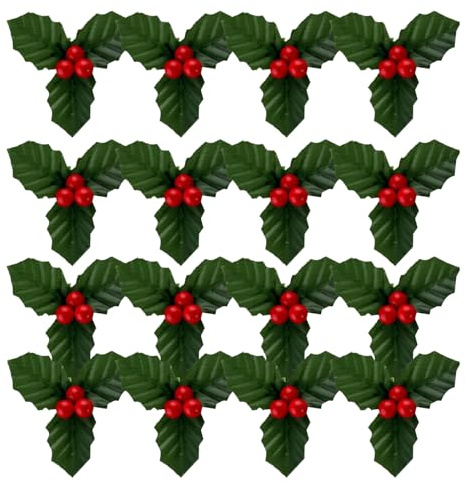 Alipis 50 Steli di Bacche Rosse Artificiali di Agrifoglio con Foglie Verdi da 7 CM Rami di Bacche Finte per Decorazioni Natalizie Ghirlande Fai da Te e Centrotavola per Feste di Natale