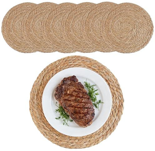 Round Woven Placemats, Rattan Placemats, 30cm Handwoven Water Hyacinth Placemats, Round Placemats Set of 6, Wicker Placemats for Dining Table, Home, Wedding, Kitchen, Wedding Decor