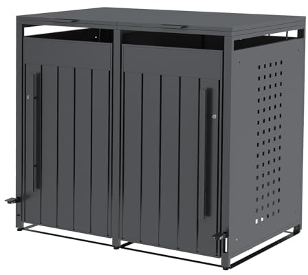 OMERAI Mülltonnenbox 240L 2er mit Fußpedal | Anthrazit (RAL 7016) | Mülltonnenverkleidung aus verzinktem Stahl | Automatikdeckel Softclose & Schloss | wetterfest & UV-beständig | erweiterbar