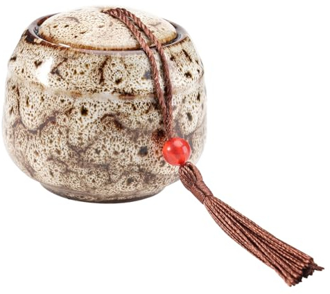 Hemobllo Urna de Cerámica Crematoria para Mascotas Pequeña Beige Tapa de Rosca Recipiente para Cenizas de Mascotas Caja Conmemorativa Compacta para Perros y Gatos Suministros