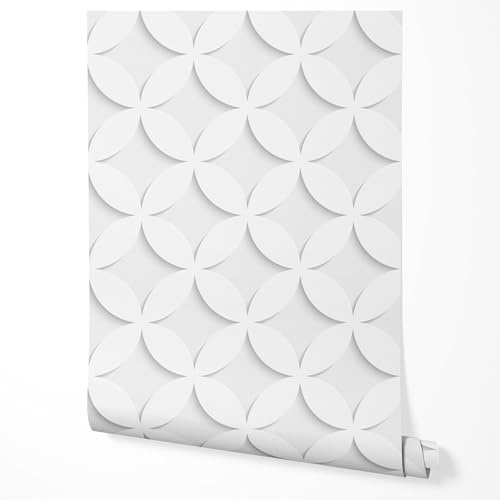 GP TONER Vliestapete 3D Kreise Weiß Modern Wandtapete Wohnzimmer Schlafzimmer Flur Minimalistisch Geometrisch Muster Struktur Optik Skandinavisch UV-beständige Tapete 10m x 0,5m