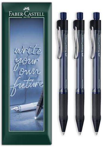 Faber-Castell Beyond Gelschreiber, nachfüllbare, einziehbare feine Gelschreiber mit weichem Griff, 0,4 mm Strichbreite, für Zuhause, Büro und Alltag, 3 Stück in Umschlag-Geschenkverpackung (Blau)