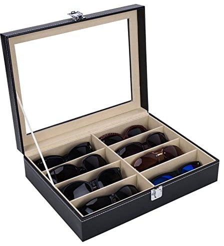 AUTOARK Leather 8 Piece Eyeglasses Storage and Sunglass Glasses Display Case Organizer,Black,AW-022