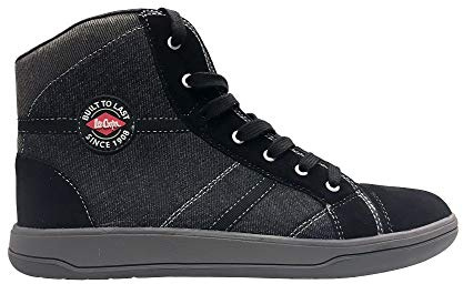 Lee Cooper arbetskläder LCSHOE101 mäns arbetssäkerhet retro hög topp säkerhetsstövel tränare med skyddande ståltåhätta och säkerhet mellansula S1P/SRA, UK 12 /EU 46, Svart/grå, 1