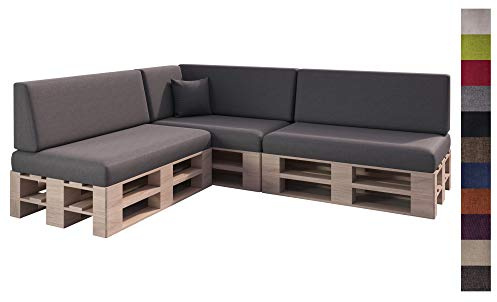 sunnypillow Palettenkissen für Palettenmöbel - 8er Set - Palettenauflage für Palettensofa für Haus Garten - Palettenpolster mit abnehmbarem Bezug für Europaletten - Rückenkissen & Sitzkissen Anthrazit