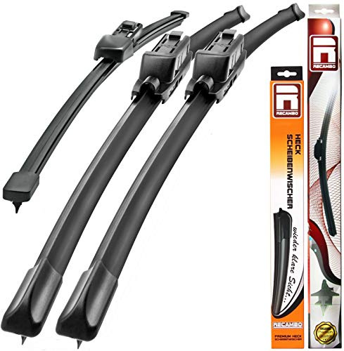 Recambo Flatblade Scheibenwischer vorne+hinten passend für VW Polo V Typ 6R 6C | UP Typ AA I Flachbalkenwischer für klare streifenfreie Sicht I Autoscheibenwischer schnell montiert I 600mm/400mm/275mm