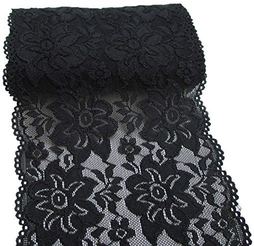 Yulakes 5 Yards Weiß Schwarz Elastizität Spitzenborte Spitzenband Spitzenbordüre Zierband Spitze Blume Borte für Handwerk Dessous Hochzeitskleid Hochzeit Dekor 15cm Breite (Schwarz)