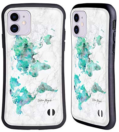 Head Case Designs sous Licence Officielle Nature Magick Bleu Vert Mer Carte du Monde sur Marbre Coque Hybride Compatible avec Apple iPhone 11