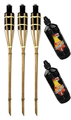 Moritz 3 x bambufacklor fackla 60 cm standard natur 2 x 1 000 ml lampolja trädgårdsfackla oljefacklor trädgårdsdekoration oljelampa gångljus