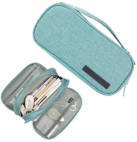 Yommie Federmäppchen Vintage Mäppchen aus Canvas Federtasche 3 Fächer Single Etui XXL Federmappe Stiftemäppchen Organizer Für Teenager Jungen Mädchen Grün