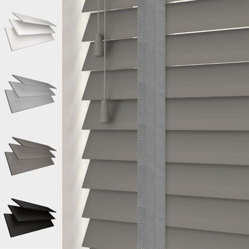 Faux Wood Venetian Blind [Dark Grey, 195cm Width x 120cm Drop, Tape]